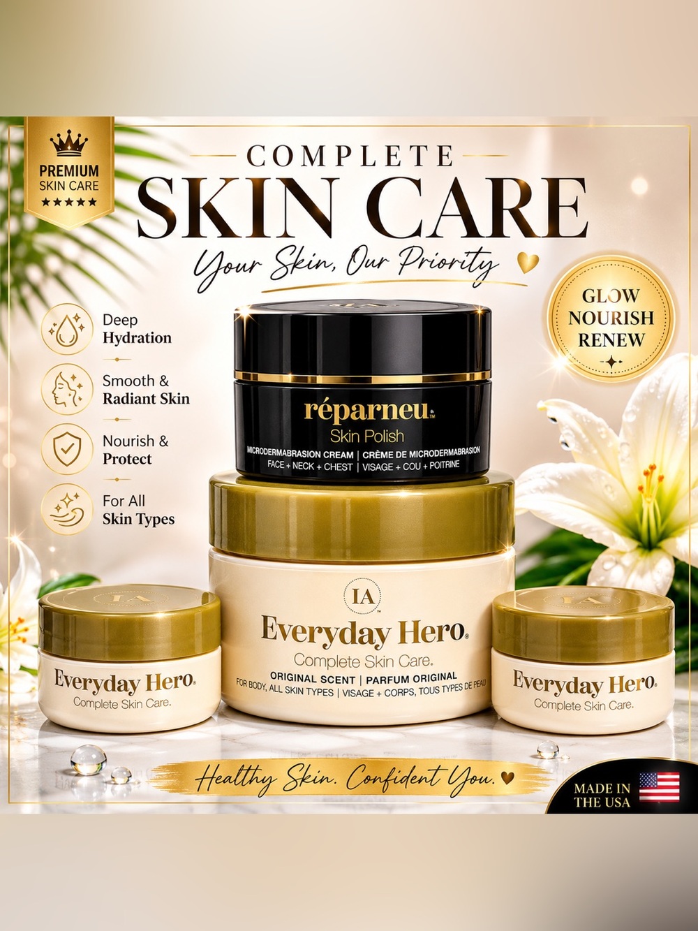 InfiniteAloe Everyday Hero & Reparneu Luxury Skincare Bundle NEW